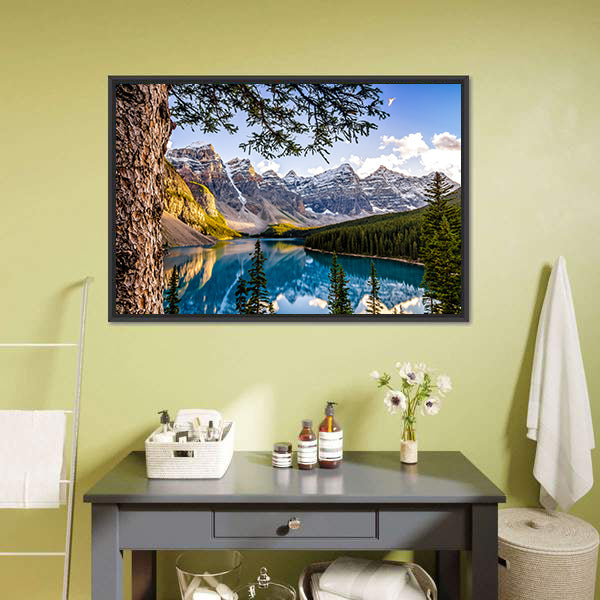 Moraine Lake & Mountains Canvas Wall Art-3 Horizontal-Gallery Wrap-25" x 16"-Tiaracle