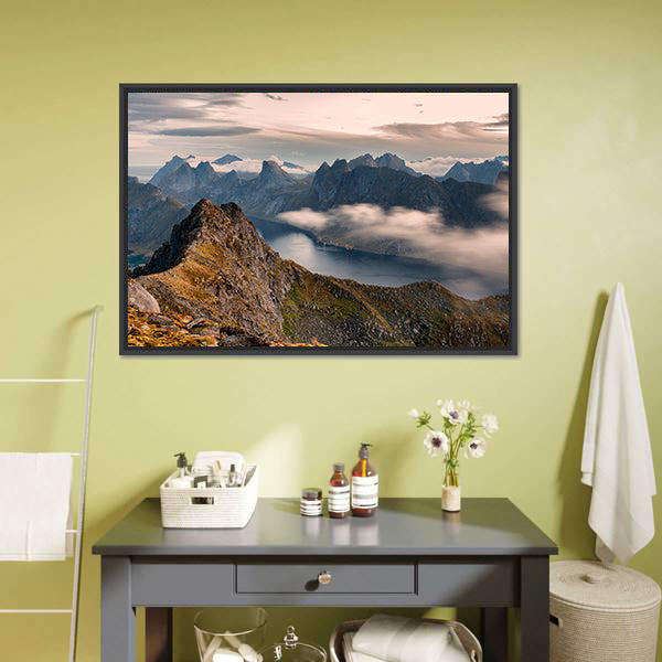 Mountain Landscape In Lofoten Canvas Wall Art-3 Horizontal-Gallery Wrap-25" x 16"-Tiaracle