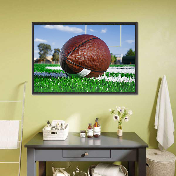 American Football On Find With Goal Posts Canvas Wall Art-5 Horizontal-Gallery Wrap-22" x 12"-Tiaracle