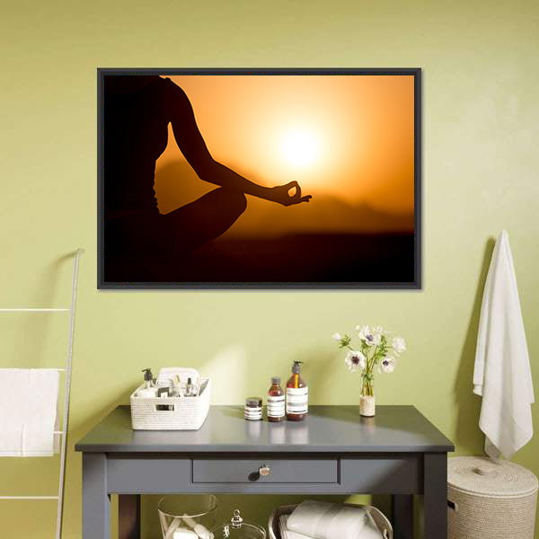 Young Women Meditating at Sunset Canvas Wall Art