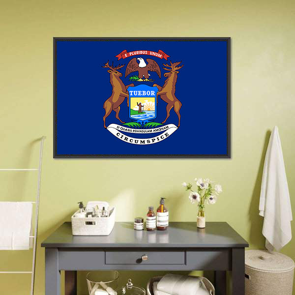 Flag Of Michigan Canvas Wall Art-5 Horizontal-Gallery Wrap-22" x 12"-Tiaracle