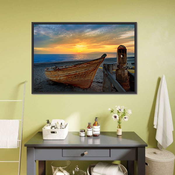 Boat In San Miguel Beach Canvas Wall Art-3 Horizontal-Gallery Wrap-25" x 16"-Tiaracle