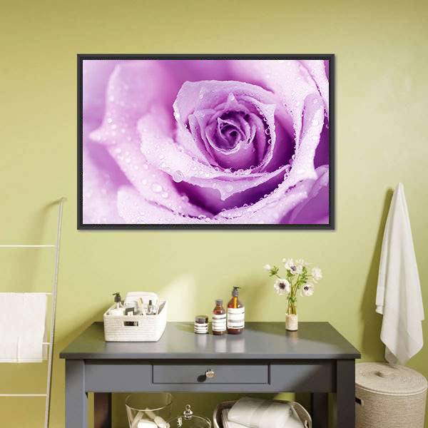 Abstract Purple Rose with Dew Drops Canvas Wall Art