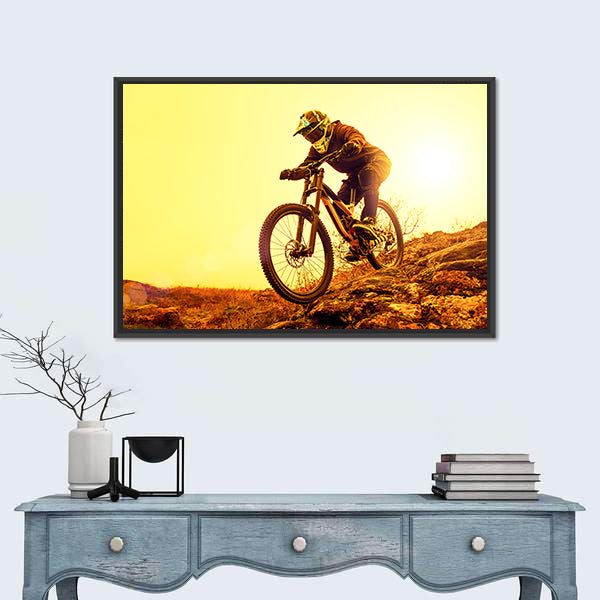 Cyclist Riding Mountain Bike Canvas Wall Art-5 Horizontal-Gallery Wrap-22" x 12"-Tiaracle