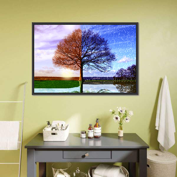 Four Seasons Tree with Mirrored Reflection Canvas Wall Art