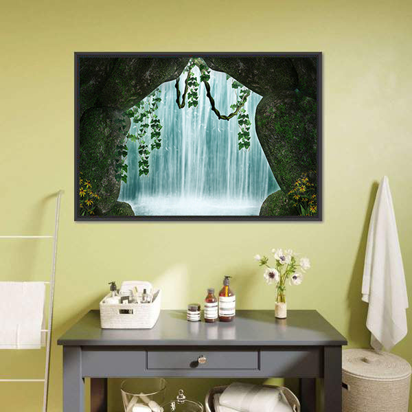 Cave and Waterfall Artwork Canvas Wall Art