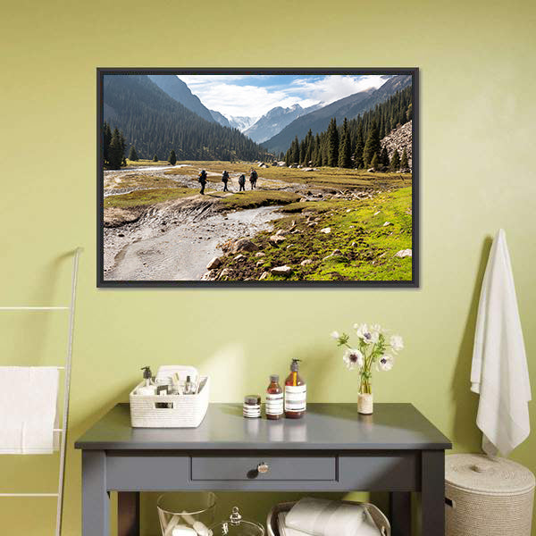 Hikers Climbing On The Tein Shan Mountains Canvas Wall Art-5 Horizontal-Gallery Wrap-22" x 12"-Tiaracle