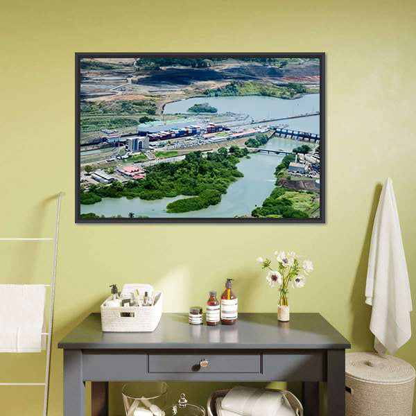 Cargo Ship at Panama Canal Locks Canvas Wall Art