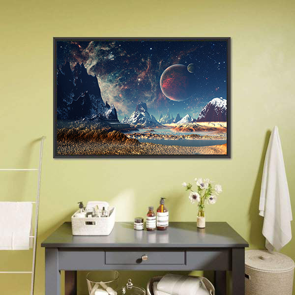 Big Planets with Icy Mountains Canvas Wall Art