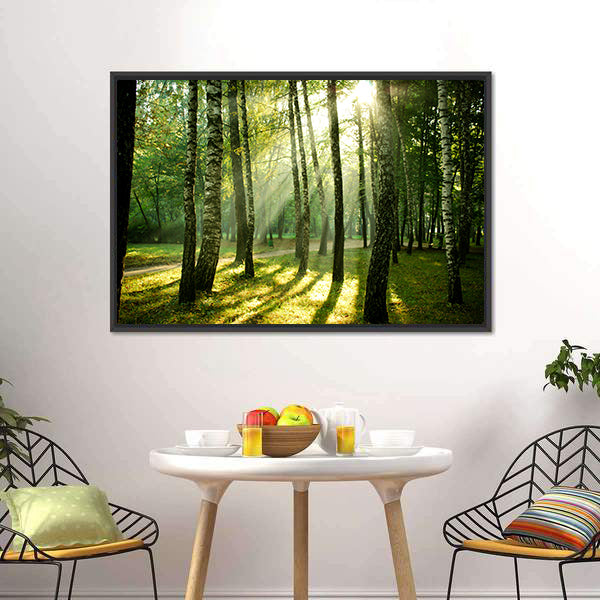 Autumn Morning in a Birch Forest Canvas Wall Art