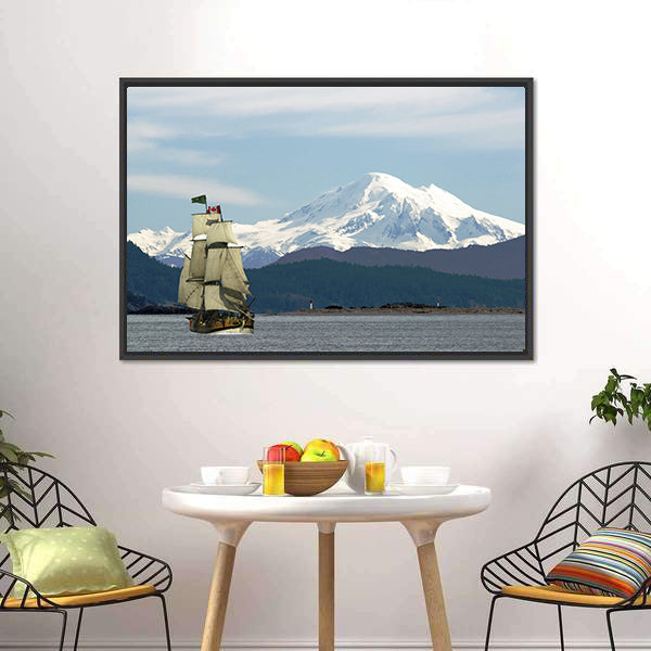 Mount Baker & Sailing Ship Canvas Wall Art-5 Horizontal-Gallery Wrap-22" x 12"-Tiaracle