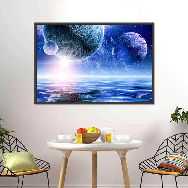 Deep Blue Space with Giant Planet Canvas Wall Art