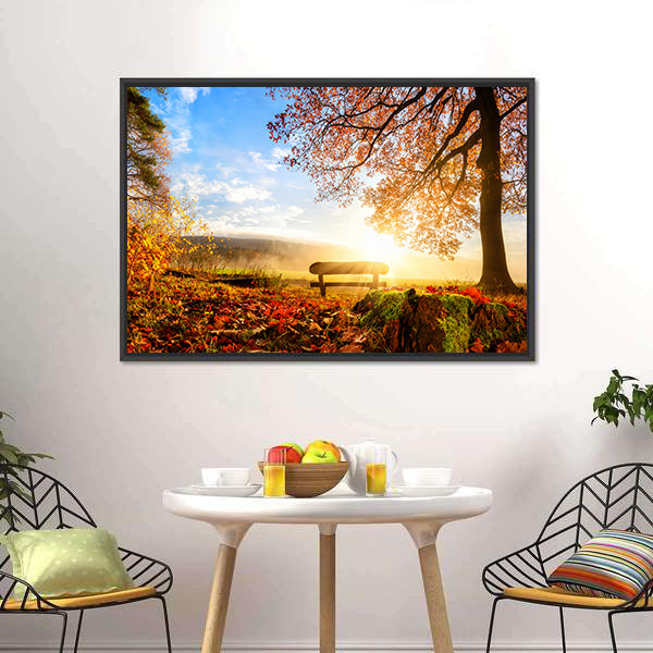 Autumn Landscape with the Sun Canvas Wall Art
