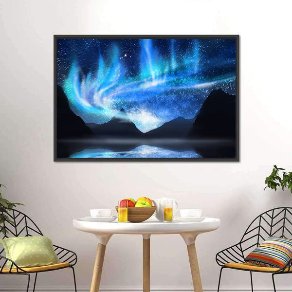 Aurora Borealis Over Mirrored Lake Canvas Wall Art