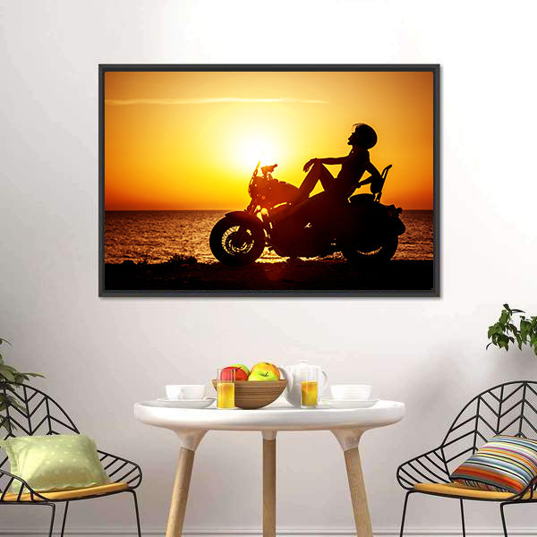 Coastal Motorcycle at Sunset Canvas Wall Art