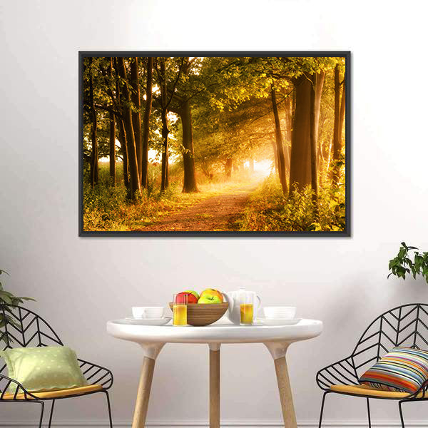 Misty Footpath In Forest Canvas Wall Art-5 Horizontal-Gallery Wrap-22" x 12"-Tiaracle