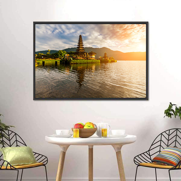 Hindu Temple On Bratan Lake Canvas Wall Art-5 Horizontal-Gallery Wrap-22" x 12"-Tiaracle