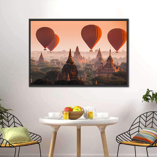 Hot Air Balloon Over Bagan Canvas Wall Art-5 Horizontal-Gallery Wrap-22" x 12"-Tiaracle