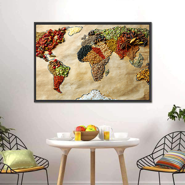 Map Of World Made From Different Spices Canvas Wall Art-5 Horizontal-Gallery Wrap-22" x 12"-Tiaracle