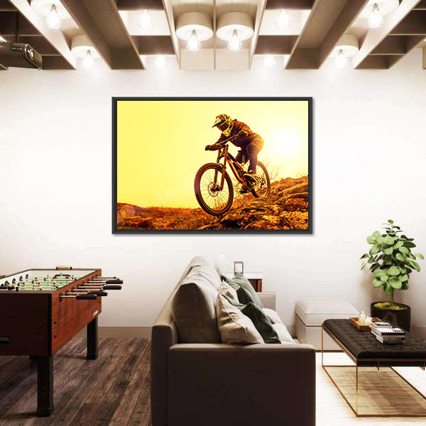 Cyclist Riding Mountain Bike Canvas Wall Art-5 Horizontal-Gallery Wrap-22" x 12"-Tiaracle