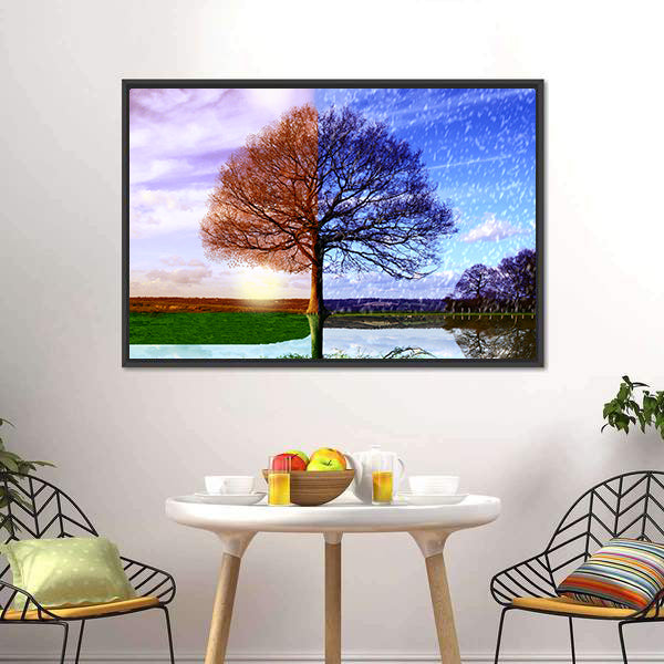 Four Seasons Tree with Mirrored Reflection Canvas Wall Art