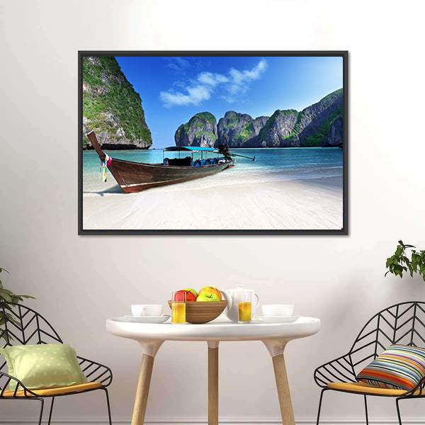 Longtail Boat at Maya Bay, Thailand Canvas Wall Art
