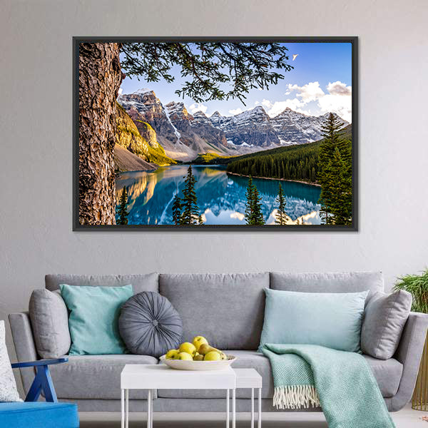 Moraine Lake & Mountains Canvas Wall Art-3 Horizontal-Gallery Wrap-25" x 16"-Tiaracle