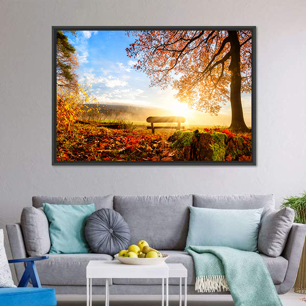 Autumn Landscape with the Sun Canvas Wall Art