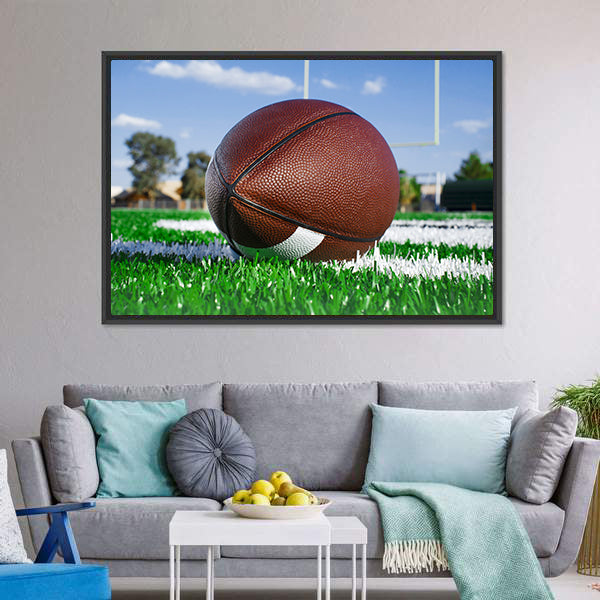 American Football On Find With Goal Posts Canvas Wall Art-5 Horizontal-Gallery Wrap-22" x 12"-Tiaracle