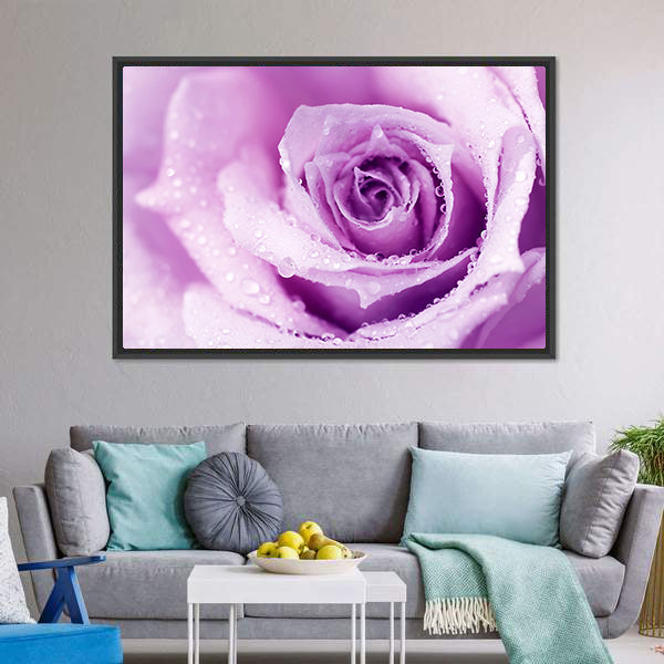 Abstract Purple Rose with Dew Drops Canvas Wall Art