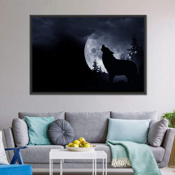 Howling Wolf with Full Moon Canvas Wall Art