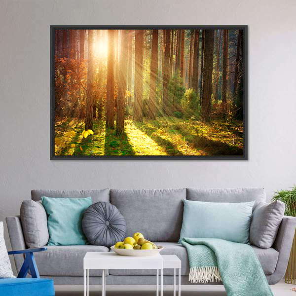 Misty Old Forest Autumn Canvas Wall Art-5 Horizontal-Gallery Wrap-22" x 12"-Tiaracle