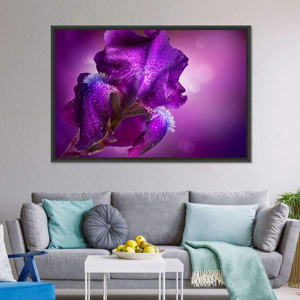 Elegant Purple Iris Macro Photography Canvas Wall Art