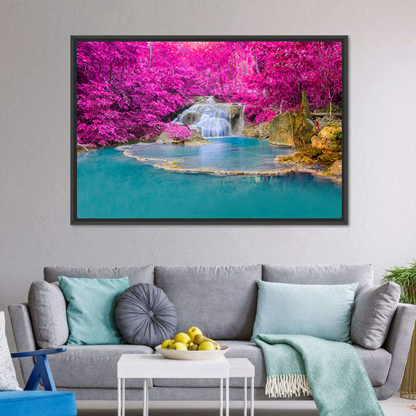 Erawan Waterfall Thailand Canvas Wall Art-5 Horizontal-Gallery Wrap-22" x 12"-Tiaracle