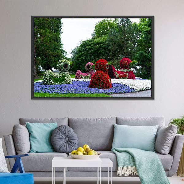 Floral Figures Of Ducks Canvas Wall Art-5 Horizontal-Gallery Wrap-22" x 12"-Tiaracle