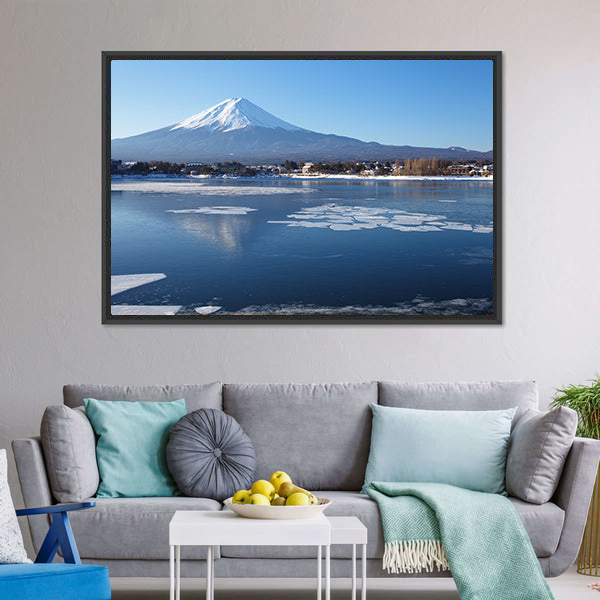 Mount Fuji Over Frozen Lake Canvas Wall Art