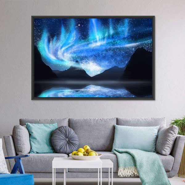 Aurora Borealis Over Mirrored Lake Canvas Wall Art