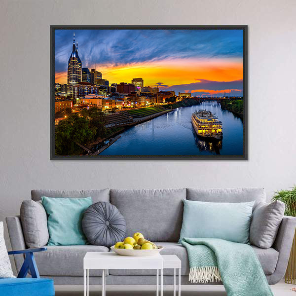 Nashville Skyline with Paddlewheel Boat Canvas Wall Art