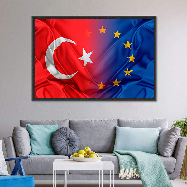 Europe & Turkey Flag Canvas Wall Art-5 Horizontal-Gallery Wrap-22" x 12"-Tiaracle