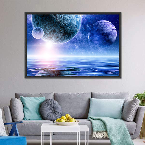 Deep Blue Space with Giant Planet Canvas Wall Art