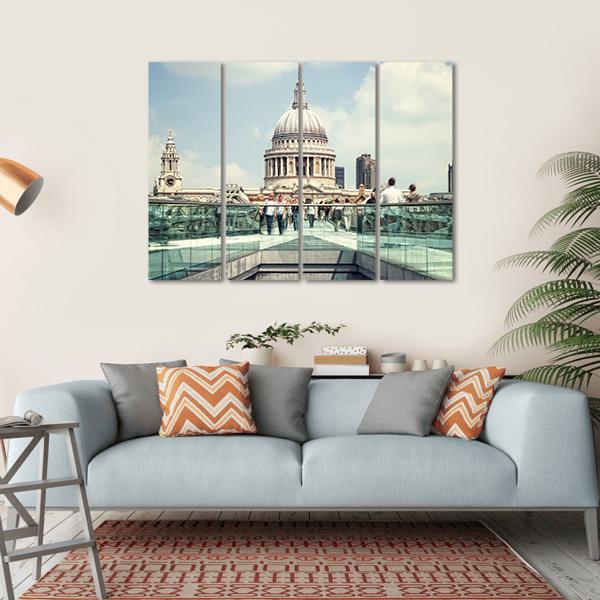 St Paul's Cathedral And Millennium Bridge Canvas Wall Art-4 Horizontal-Gallery Wrap-34" x 24"-Tiaracle
