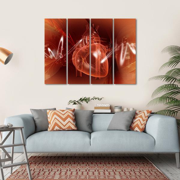 Human Heart Illustration Canvas Wall Art-4 Horizontal-Gallery Wrap-34" x 24"-Tiaracle