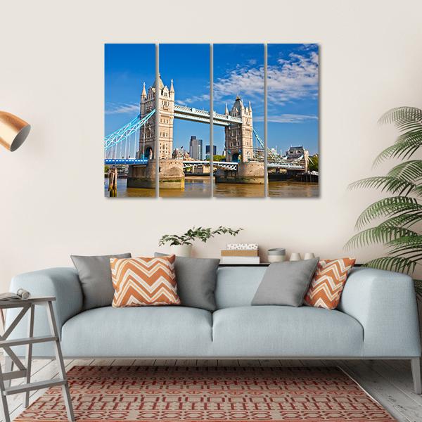 Tower Bridge In London Under Blue Sky Canvas Wall Art-4 Horizontal-Gallery Wrap-34" x 24"-Tiaracle