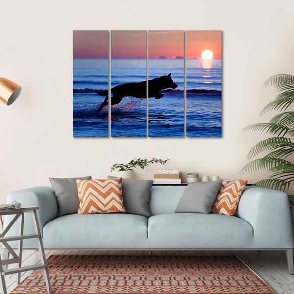 Dog Running On Beach Canvas Wall Art-4 Horizontal-Gallery Wrap-34" x 24"-Tiaracle