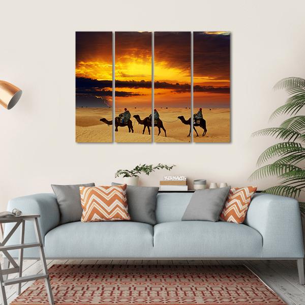 Camel Caravan Canvas Wall Art-4 Horizontal-Gallery Wrap-34" x 24"-Tiaracle