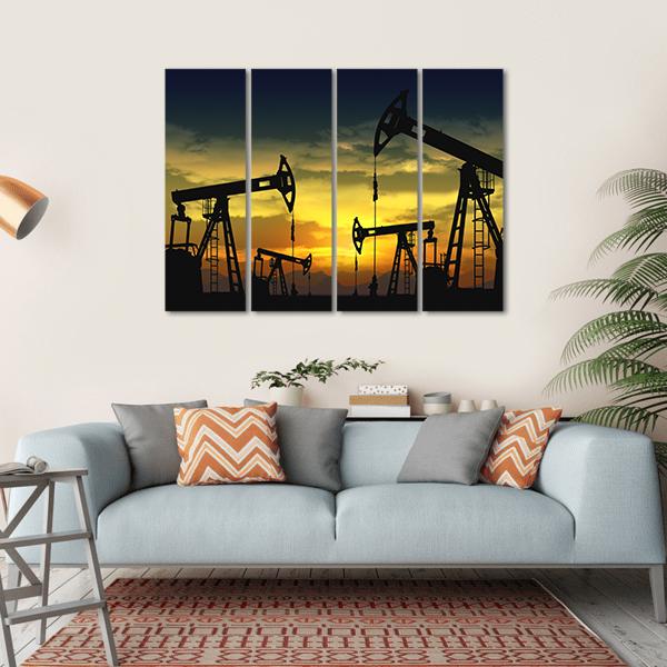 Oil Pump Jack In Operation Canvas Wall Art-4 Horizontal-Gallery Wrap-34" x 24"-Tiaracle
