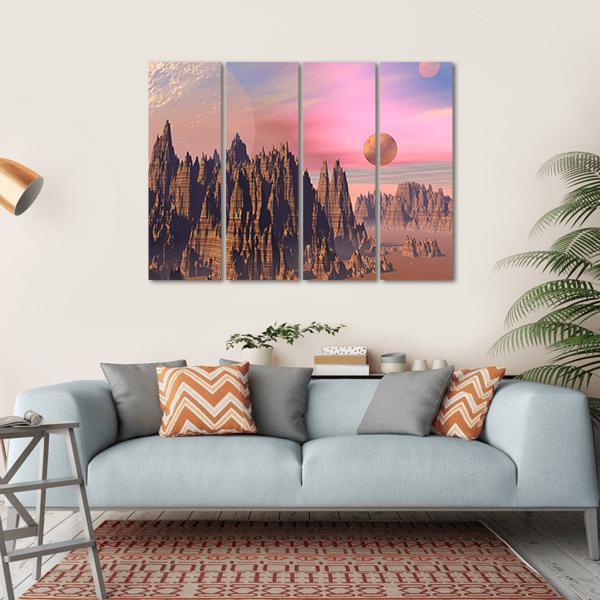 Rocky Mountains And Planets Canvas Wall Art-4 Horizontal-Gallery Wrap-34" x 24"-Tiaracle