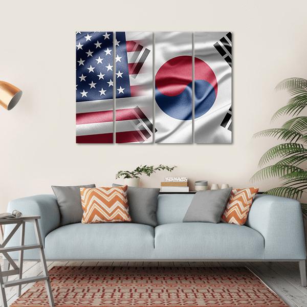 United States & South Korea Flag Canvas Wall Art-4 Horizontal-Gallery Wrap-34" x 24"-Tiaracle