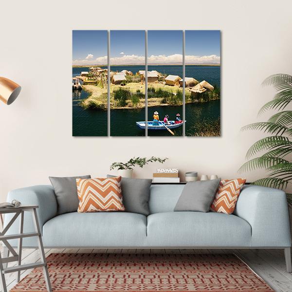 Floating Uros Islands In Peru Canvas Wall Art-4 Horizontal-Gallery Wrap-34" x 24"-Tiaracle