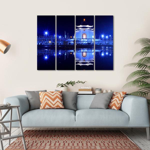 Night View Of Chiang Kai Shek Memorial Canvas Wall Art-4 Horizontal-Gallery Wrap-34" x 24"-Tiaracle